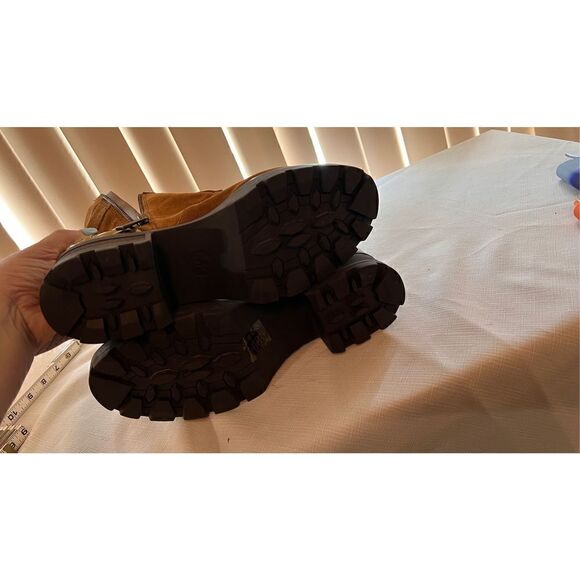 Michael Kors womens Suede Leather Chunky Heel Ankle Boots Brown Gold Size 9.5 - Picture 15 of 15